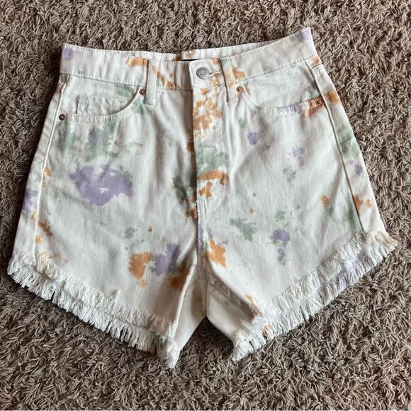 Wild Fable White with Multi ColorSplatter Pattern Highest Rise Jean Shorts Sz 00 - Picture 1 of 10
